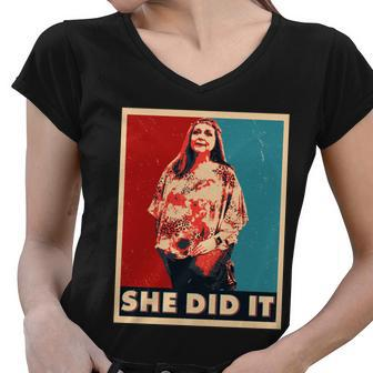 Carole Baskin Election Poster She Did It Women V-Neck T-Shirt - Monsterry CA