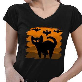 Cat Bat Funny Halloween Quote Women V-Neck T-Shirt - Monsterry