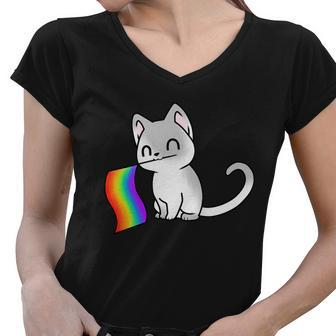 Cat Lgbt Rainbow Flag Pride Month Women V-Neck T-Shirt - Monsterry DE