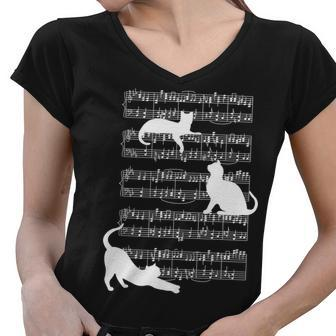Cat Music Note Sheet Women V-Neck T-Shirt - Monsterry AU