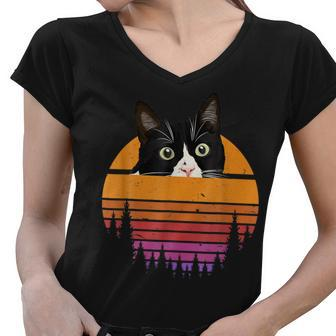 Cat Retro Style Kitten Retro Style Black Cat V2 Women V-Neck T-Shirt - Thegiftio UK