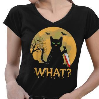 Cat What Murderous Black Cat With Knife Halloween Costume V5 Women V-Neck T-Shirt - Seseable