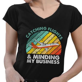 Catching Flights & Minding My Business Vintage V2 Women V-Neck T-Shirt - Monsterry AU