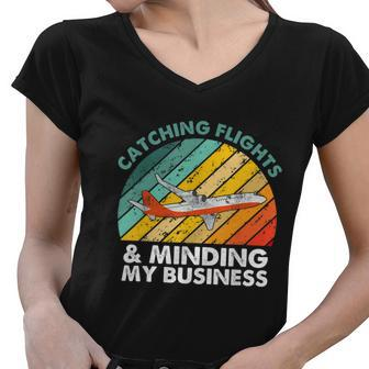 Catching Flights & Minding My Business Vintage Women V-Neck T-Shirt - Monsterry AU