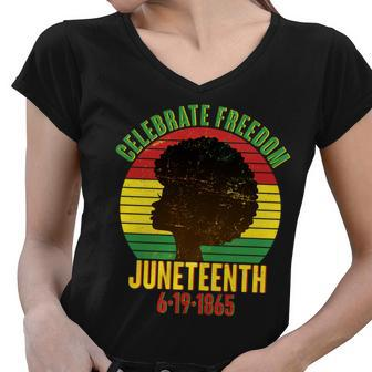 Celebrate Freedom Juneteenth 6-19-1865 Tshirt Women V-Neck T-Shirt - Monsterry AU