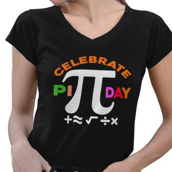Celebrate Pi Day Colorful Pi Day Typography Women V-Neck T-Shirt - Monsterry