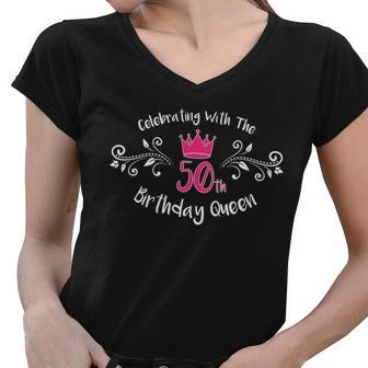 Celebrating With The 50Th Birthday Queen Women V-Neck T-Shirt - Monsterry AU