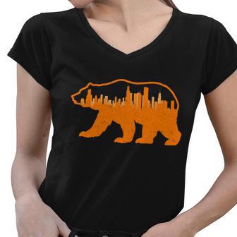 Chicago Skyline City Bear Women V-Neck T-Shirt - Monsterry DE