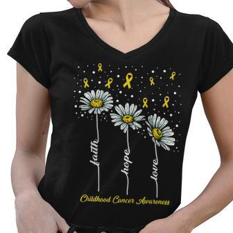 Childhood Cancer Awareness Flower Ribbons Tshirt Women V-Neck T-Shirt - Monsterry