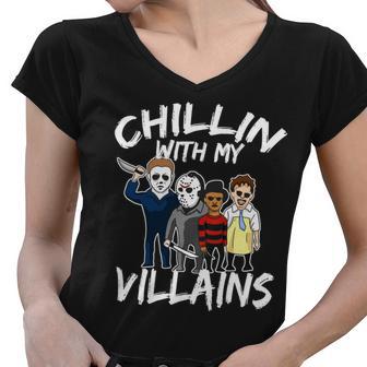 Chillin With My Villains Women V-Neck T-Shirt - Monsterry DE