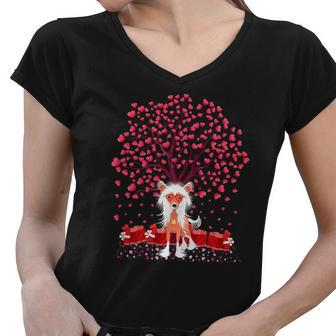 Chinese Crested Dog Lover Chinese Crested Valentine&8217S Day Women V-Neck T-Shirt | Mazezy