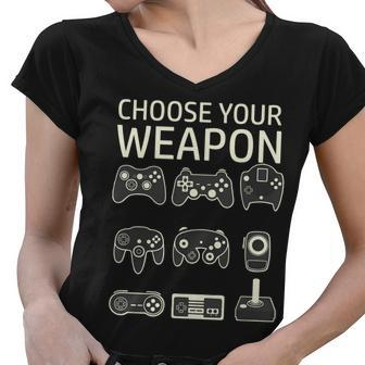 Choose Your Weapon Gaming Controllers Console Gamer Funny Tshirt Women V-Neck T-Shirt - Monsterry
