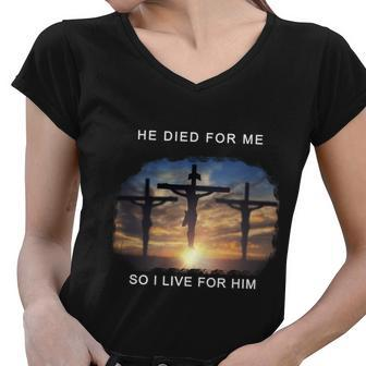 Christian Bible Verse Jesus Died For Me Women V-Neck T-Shirt - Monsterry