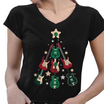 Christmas Guitar Tree Women V-Neck T-Shirt - Monsterry UK