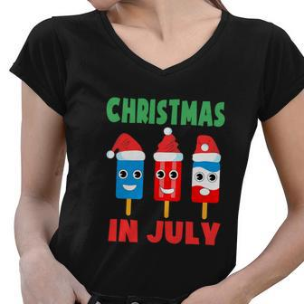 Christmas In July Ice Pops In Santa Hat Kids Toddler Cute Graphic Design Printed Casual Daily Basic Women V-Neck T-Shirt - Thegiftio UK
