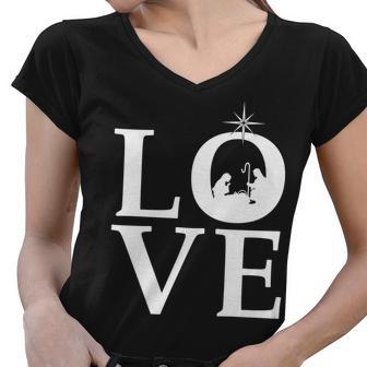 Christmas Nativity Love Women V-Neck T-Shirt - Monsterry