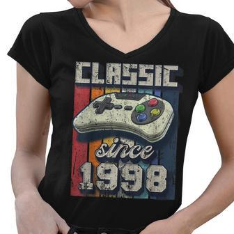 Classic 1998 24Th Birthday Retro Video Game Controller Gamer Women V-Neck T-Shirt - Seseable