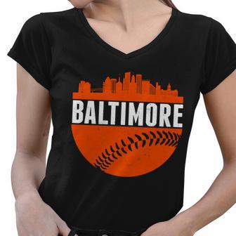 Classic Baltimore Skyline Baseball Women V-Neck T-Shirt - Monsterry AU