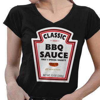 Classic Bbq Sauce Bottle Label Funny Halloween Costume Women V-Neck T-Shirt - Seseable