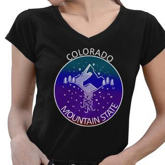 Colorful Colorado Mountain State Logo Women V-Neck T-Shirt - Monsterry CA