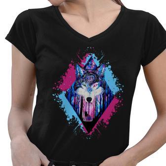 Colorful Wolf Painting Wolves Lover Women V-Neck T-Shirt - Monsterry AU