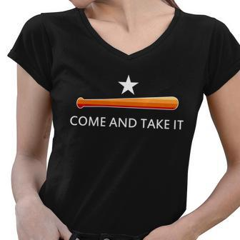 Come And Take It Houston Vintage Baseball Bat Flag Tshirt Women V-Neck T-Shirt - Monsterry AU