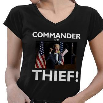 Commander And Thief Joe Biden Women V-Neck T-Shirt - Monsterry