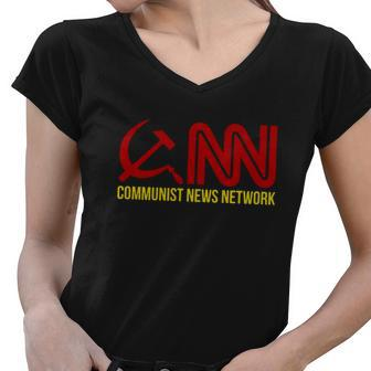 Communist News Network Trump Funny Women V-Neck T-Shirt - Monsterry