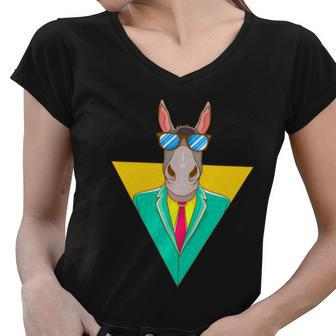 Cool Business Donkey With Sunglasses And Suit Fun Gift Women V-Neck T-Shirt - Monsterry AU