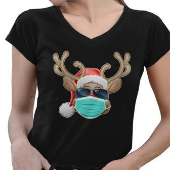 Cool Christmas Rudolph Red Nose Reindeer Mask 2020 Quarantined Graphic Design Printed Casual Daily Basic Women V-Neck T-Shirt - Thegiftio UK