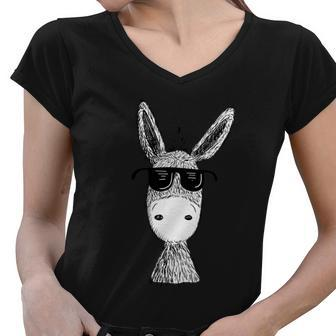 Cool Donkey With Sunglasses Cool Gift Women V-Neck T-Shirt - Monsterry DE