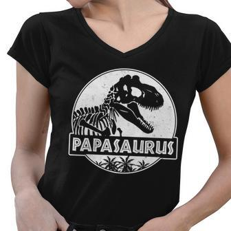 Cool Fathers Day Papasaurus Emblem Women V-Neck T-Shirt - Monsterry UK