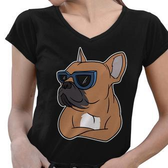 Cool French Bulldog Sunglasses Women V-Neck T-Shirt - Monsterry