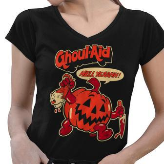 Cool Ghoul Aid Funny Ghoul Pumpkin Cute Meme Halloween Women V-Neck T-Shirt - Thegiftio UK