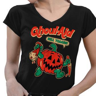 Cool Ghoul Aid Ghoul Pumpkin Cute Meme Halloween Women V-Neck T-Shirt - Thegiftio UK