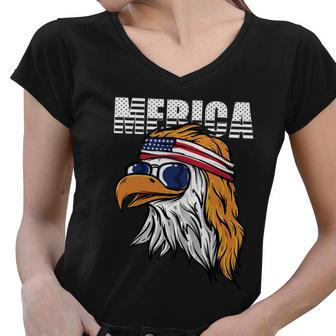 Cool Merica Eagle Mullet Usa 4Th Of July Gift Women V-Neck T-Shirt - Monsterry AU