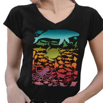 Cool Rainbow Ocean Sea Life Women V-Neck T-Shirt - Monsterry CA