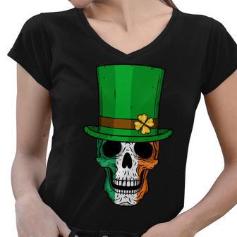 Cool St Patricks Day Irish Skull Tshirt Women V-Neck T-Shirt - Monsterry DE