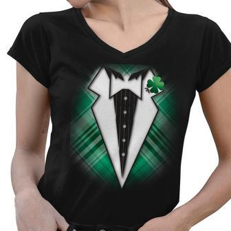 Cool St Patricks Day Tuxedo Irish Tux Graphic Design Printed Casual Daily Basic Women V-Neck T-Shirt - Thegiftio UK
