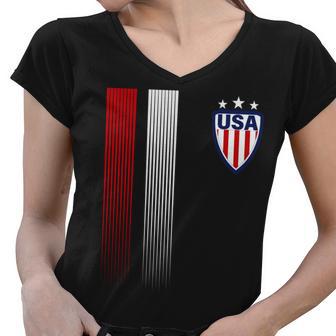 Cool Usa Soccer Jersey Stripes Women V-Neck T-Shirt - Monsterry