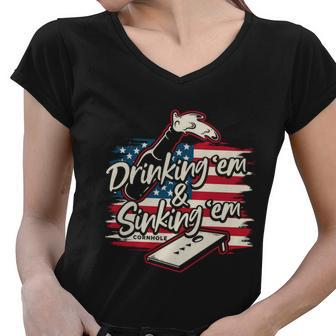Cornhole Shirts For Men Drinking Em Sinking Em 4Th Of July Women V-Neck T-Shirt - Monsterry DE