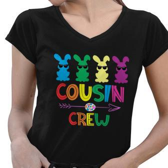 Cousin Crew Cute Bunny Rabbit Matching Easter Day Women V-Neck T-Shirt - Monsterry