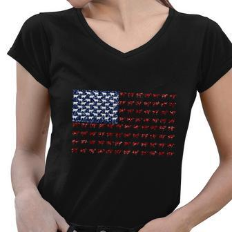 Cow American Flag Us 4Th Of July Farm Women V-Neck T-Shirt - Monsterry