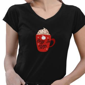 Cozy In Up Chocolate Coffee Sweater Fall Season Women V-Neck T-Shirt - Seseable