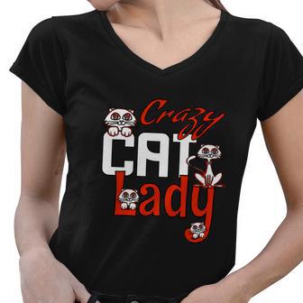 Crazy Cat Lady Funny I Love Cats Women V-Neck T-Shirt - Monsterry