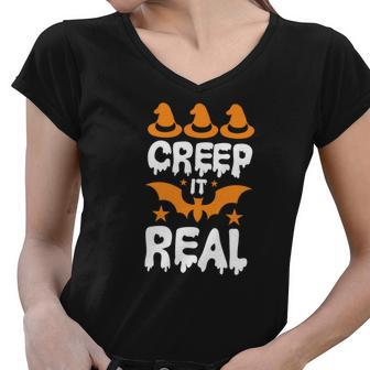 Creep It Real Witches Hat Halloween Women V-Neck T-Shirt - Seseable