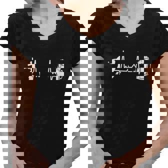 Cricket Gift Heartbeat Ekg Cricketer Batsman Cricket Gift Women V-Neck T-Shirt - Monsterry
