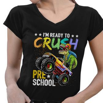 Crush Preschool Dinosaur Monster Truck Funny Teacher Women V-Neck T-Shirt - Monsterry AU