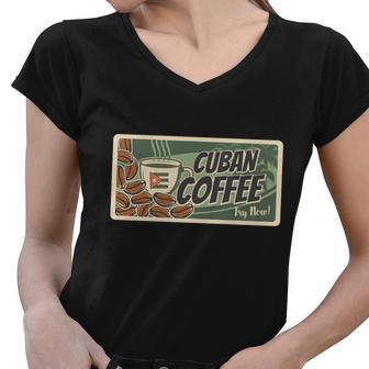 Cuba Travel Retro Banner Cuban Coffee Women V-Neck T-Shirt - Monsterry CA