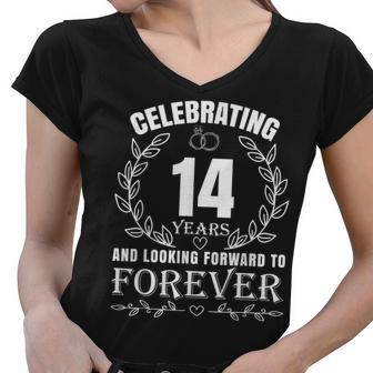 Cute 14Th Wedding Anniversary For Couples Married 14 Year Women V-Neck T-Shirt - Seseable